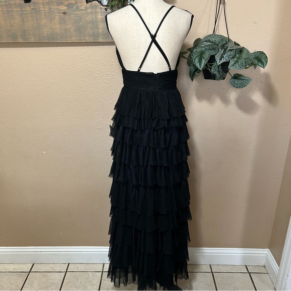 Lulus Radiant Event Black Mesh Tiered Pleated Backless Maxi Dress - Picture 4 of 10